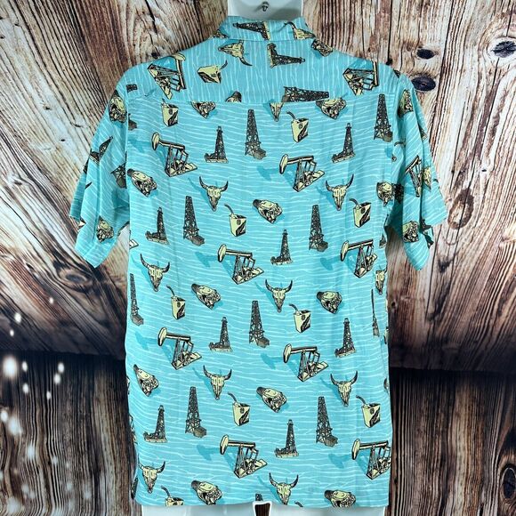 Vintage Rowdy Gentleman Men's Size Medium Teal Blue Hawaiian Button Dress Shirt - Picture 2 of 8